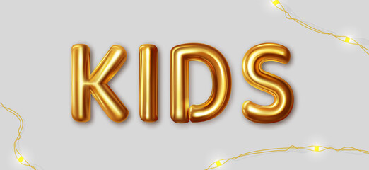 Obraz premium Kids. Vector inscription gold letters on a gray background