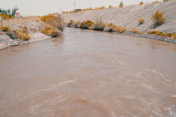 Autumn river and river engineering