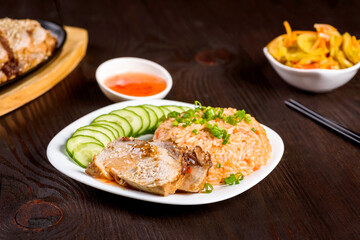 rice and pork in sweet and sour sauce