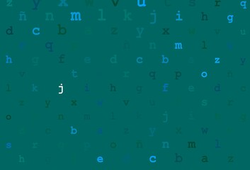 Light blue, green vector template with isolated letters.