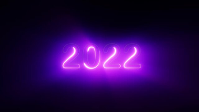 2022 Happy New Year neon light sign background ,Glowing, blinking 2022 neon text background new year resolution concept, 4K Animation .