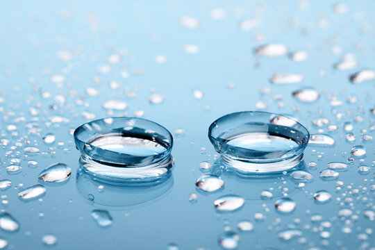 contact lenses with droplets around close up view  - Image