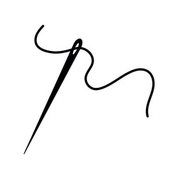 Tailor needle and curvy thread silhouette line icon. Fashion element, needlework instrument. Vector illustration on white background