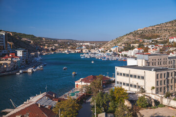 Obraz premium Bird eye view landscape of Balaklava on a summer day