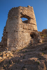 Vertical photo of ruined ancient fortress of Balaklava