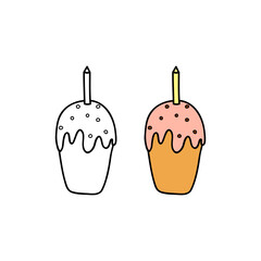 Doodle colored and outline kulich cake.