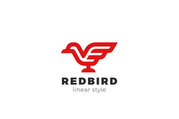 Bird Logo Wings Abstract Vector design template Linear style. Geometric Dove Duck Sparrow Pigeon Logotype concept icon.