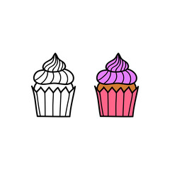 Doodle colored and outline cupcake.