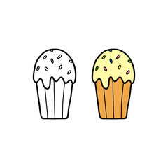 Doodle colored and outline kulich cake.