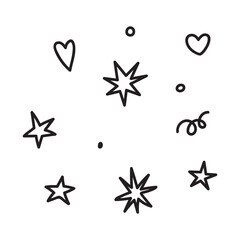 Doodle set of vector stars sparkle icon, surface icon. Glowing light effect stars and shining burst.