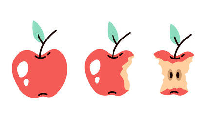 Apple eating steps isolated on white background concept. Vector flat graphic design illustration