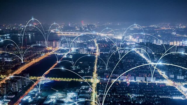 smart Connected city skyline. Futuristic network concept, city Technology.	