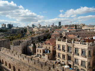 Fototapeta na wymiar Panoramic view of Jerusalem Old City from Tower Of David citadel. Israel. 