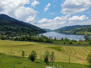 view over the Niedersonthofersee in the Allgau Alps near oberdorf Kempten, Bavaria, Germany
