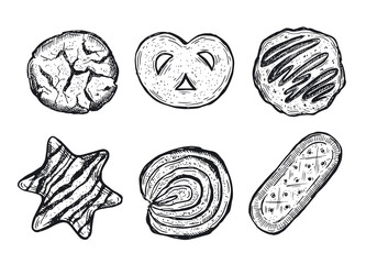 Cookie set hand drawn illustration. Vector.