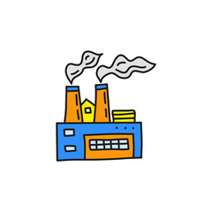 Doodle colored factory icon.