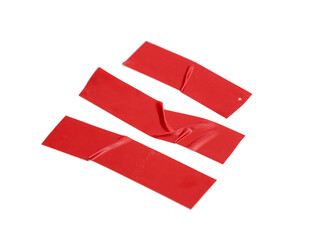 Set of red ribbons on a white background. Sticky tape. Duct tape of different sizes. Red electrical tape. Isolate.