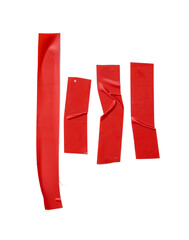 Set of red ribbons on a white background. Sticky tape. Duct tape of different sizes. Red electrical tape. Isolate.