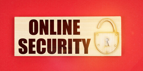 On a red background there is a small plaque on it with a lock and an inscription - online security