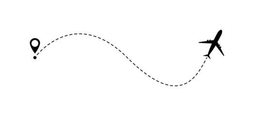Airplane line vector icon of air plane flight route with start point and line trace isolated on white background © koblizeek