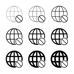 WWW world wide web set site symbol, Internet collection  icon, website address globe, flat outline sign