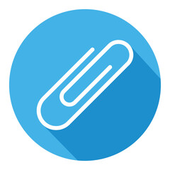 White paper clip in blue circle isolated on white background. School element vector
