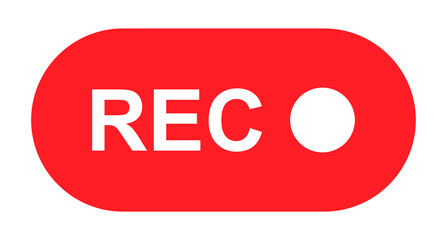 Recording sign button, red app panel, rec, vector symbol isolated on white background