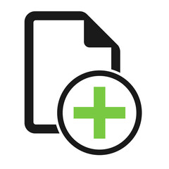 File flat icon with green plus isolated on white background. New document symbol vector illustration
