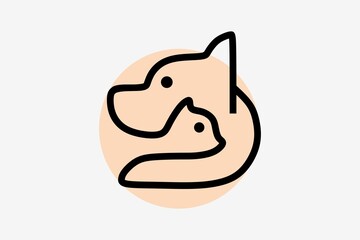 clean and minimalist character line logo of two dogs hugging