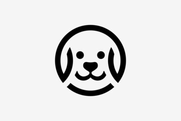 black and white circle dog head character logo
