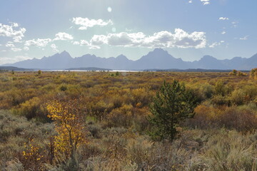Early Fall across the Teton Valley looking at the Teton Range, Grand Teton National Park, Wyoming
