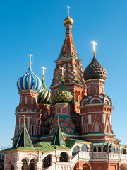 Fototapeta na wymiar View of St. Basil's Cathedral against the blue sky. Red Square, Moscow, Russia. Vertical.