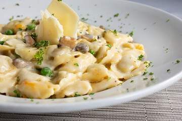 A view of a plate of tortellini.