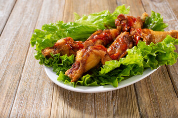 A view of Asian garlic chicken wings.