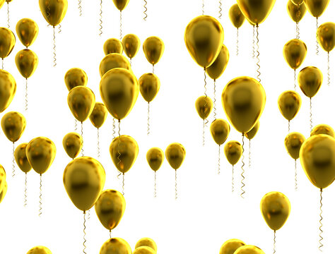 Group Of Gold Balloons Isolated On White Background