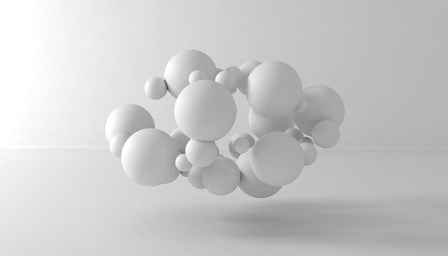 Flying spheres on a white background. 3d rendering. Illustration