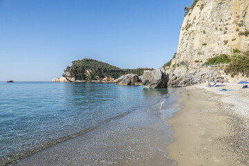 The beautiful beach of Malpasso in Varigotti with trasparent and turquoise water