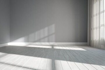 modern empty room with gray wall and curtains interior design. 3D illustration