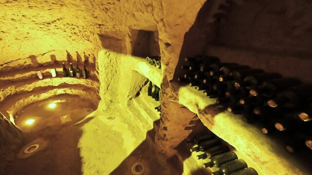 Vignale, Piedmont, Italy. Amazing footage inside a cellar obtained from the excavation in the rock, in the local dialect it is called Infernot. Here the wine finds ideal storage conditions.