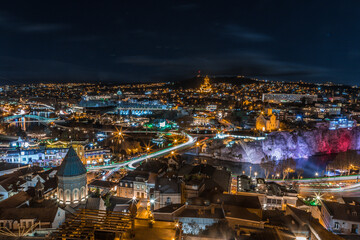 Night view of the center of Tbilisi, Georgia in January
