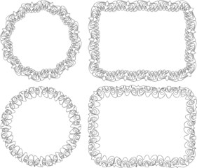 Vector contour doodle drawings of decorative borders from curved design elements