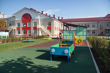 Children's playground of the new kindergarten at autumn