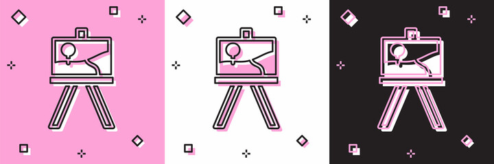 Set Wood easel or painting art boards icon isolated on pink and white, black background. Vector