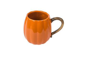 Orange ceramic mug isolated on a white background.