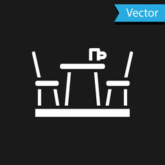 White French cafe icon isolated on black background. Street cafe. Table and chairs. Vector