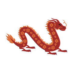 Red dragon with ornament and flowers symbol of the Chinese new year