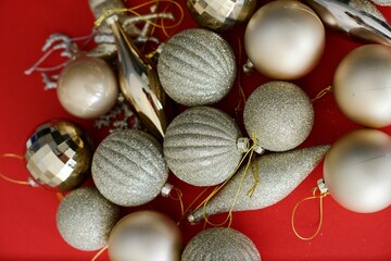 christmas balls on a red background
