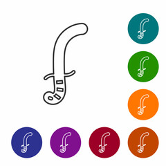 Black line Medieval sword icon isolated on white background. Medieval weapon. Set icons in color circle buttons. Vector