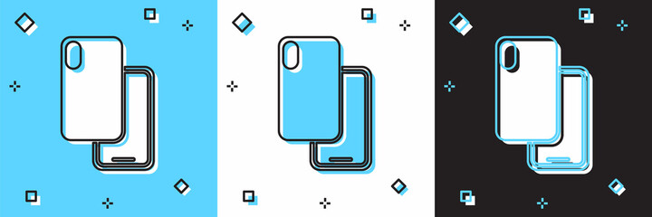 Set Smartphone, mobile phone icon isolated on blue and white, black background. Vector