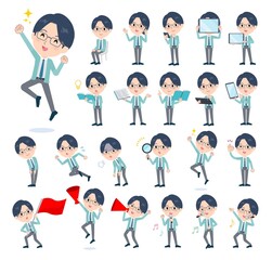 スマートフォンなどのデジタル機器を持つ事務員男性のセット